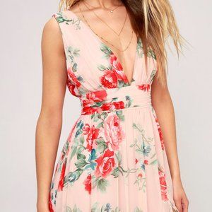 Garden Meandering Blush Floral Print Maxi Dress